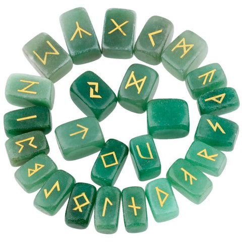 Natural Green Aventurine Engraved Rune Stone Set (25Pc) - Her Majesty's Goods