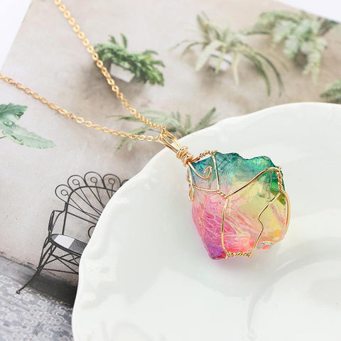 Rainbow Crystal Stone Rock Necklace - Her Majesty's Goods