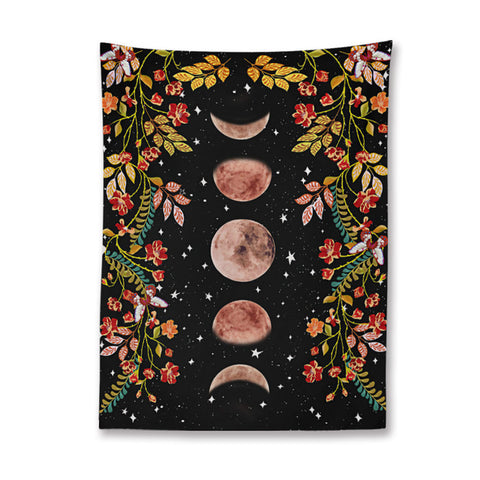 Moon Phases Floral Tapestry Wall Hanging - Her Majesty's Goods