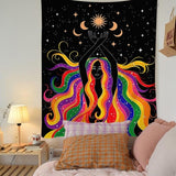 Moon Phases Tapestry Rainbow Girl