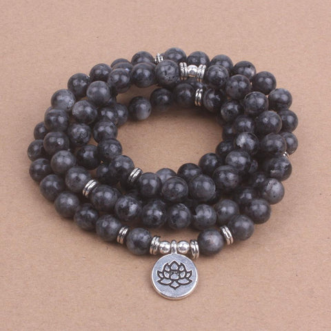 Labradorite 108 Mala Beaded Om Buddha Lotus Bracelets - Her Majesty's Goods
