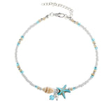 Silver & Turquoise Beaded Turtle & Starfish Anklet - Her Majesty's Goods